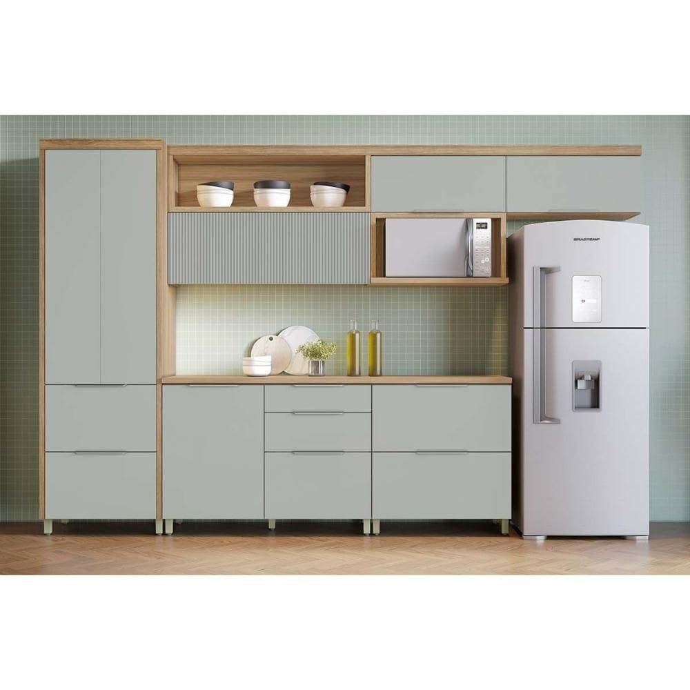 Cozinha Modulada Nesher Marquesa 6 Peças (3aéreos+2balcões+1paneleiro) C6p86 Nature-verde-nesher