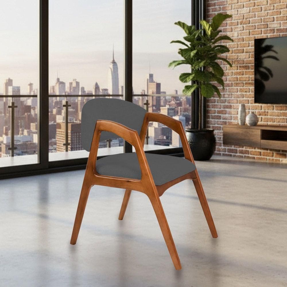 Cadeira De Jantar Gabriela Em Madeira E Mdf Cerejeira Linho Cinza Grafite