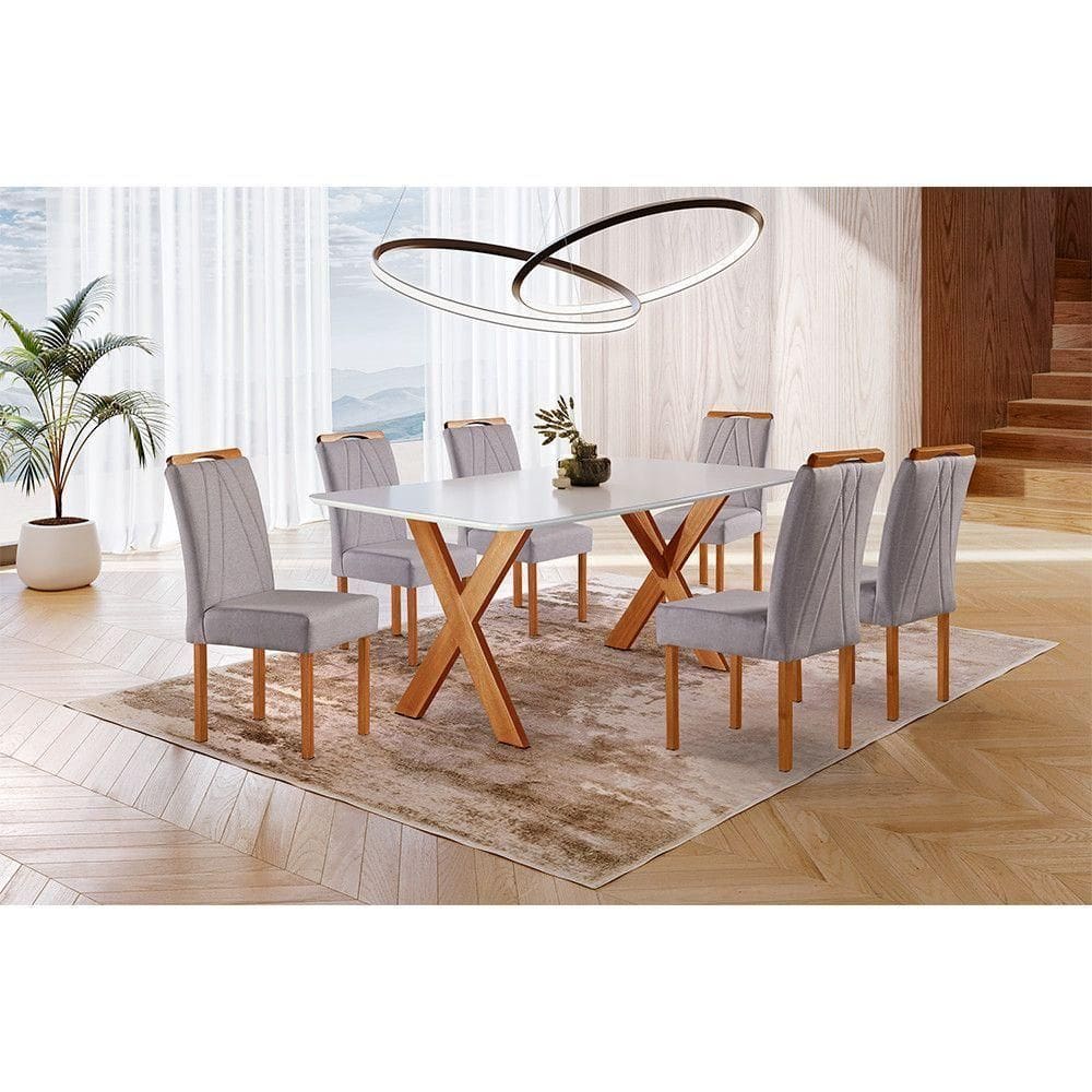 Conjunto Sala De Jantar 6 Lug Mesa E Cadeira Moveis Mundial /off White/cinza