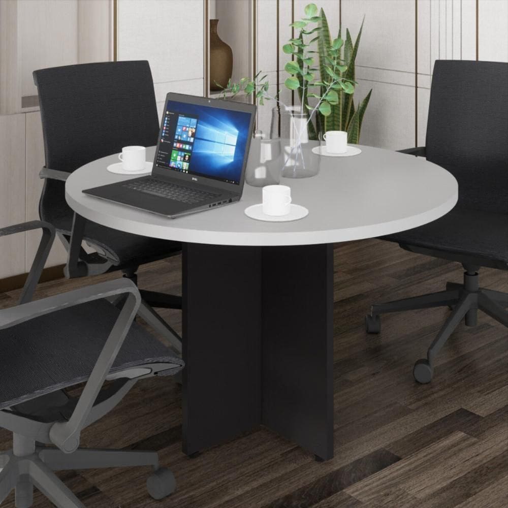 Mesa Escritório De Reunião 110cm Redonda Multimóveis Cr25330 Cinza Preto