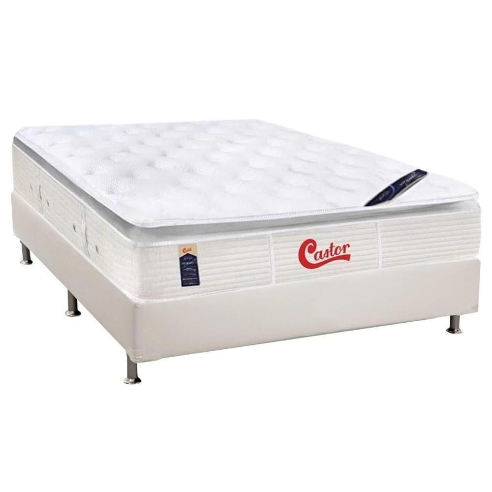 Cama Box Casal: Colchão Molas Ensacadas Castor Gold Star Vitagel Slx + Base Crc Courano White (138x188)