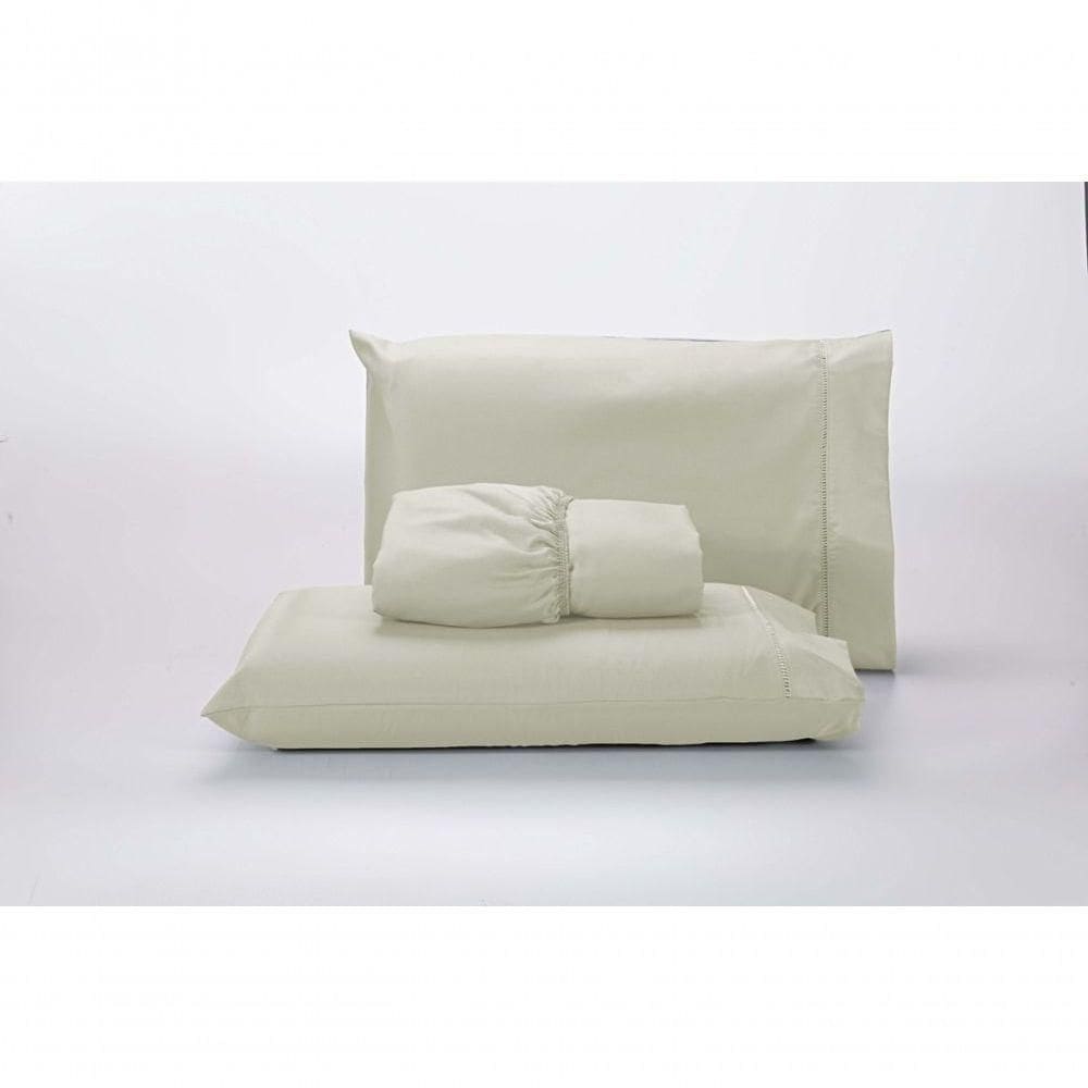 Jogo Lençol 400 Fios Ponto Palito Cama Casal 3pçs Poliéster - Palha