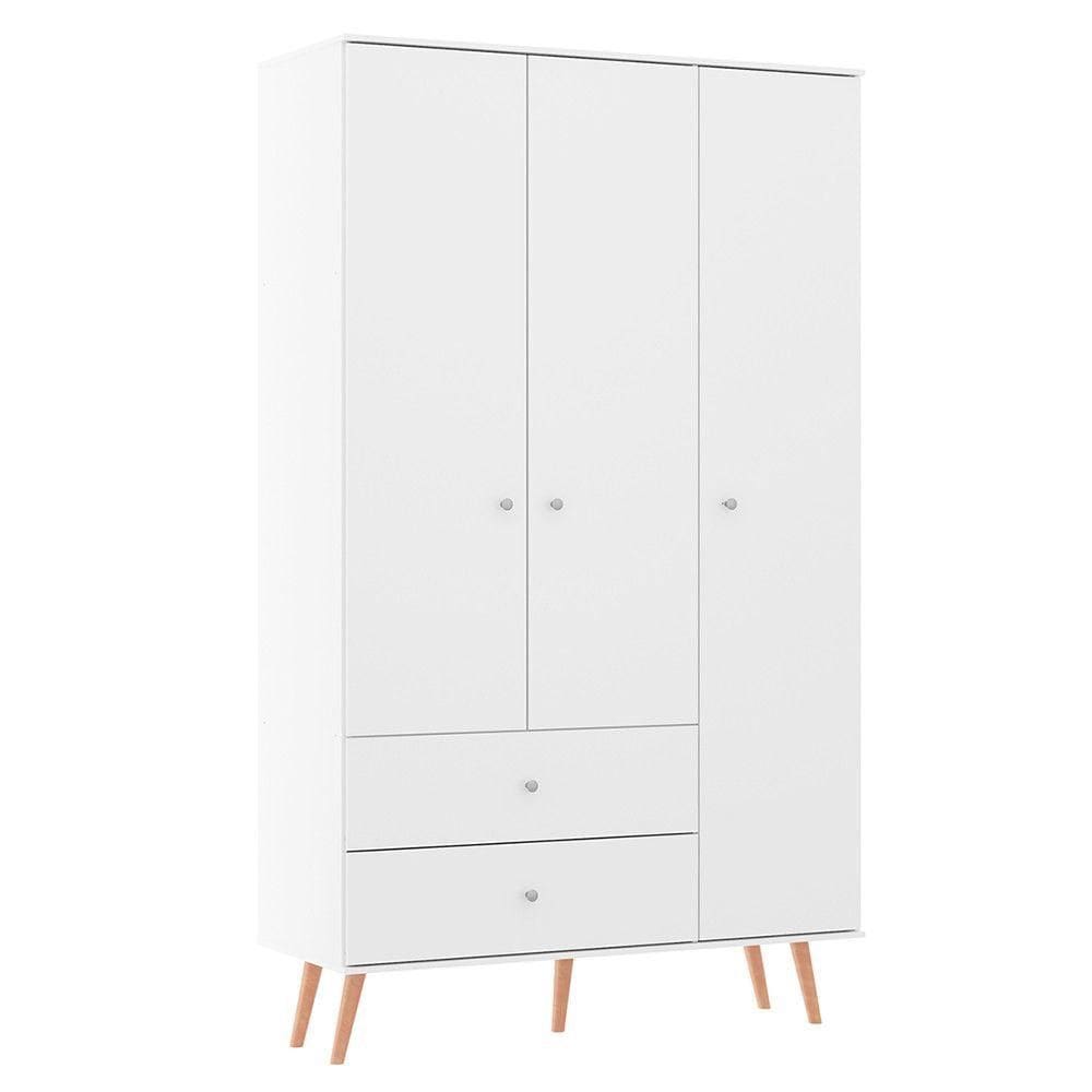 Guarda Roupa Solteiro 120x206cm Pés Retrô Mdp Menu Móveis Branco
