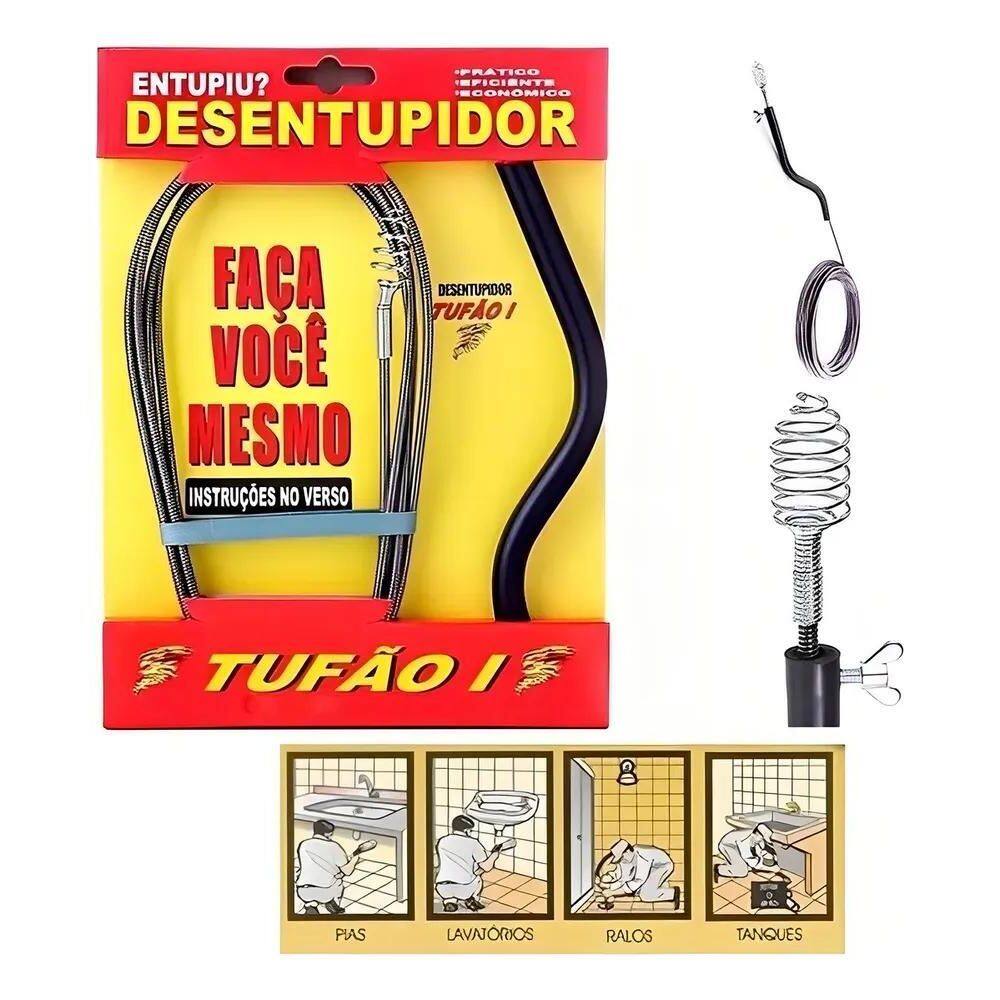 3X Desentupidor Tufão Manual 5 Metros Para Ralos Pias Tanque