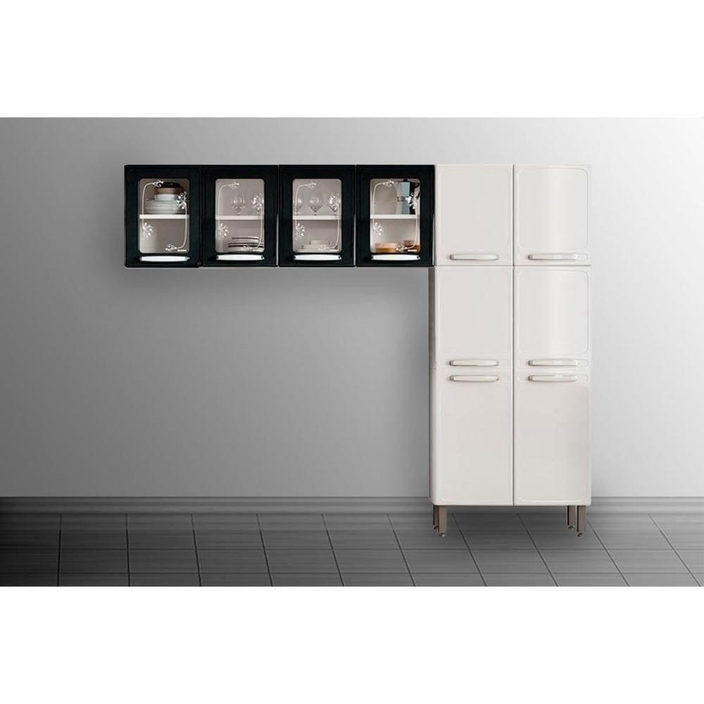 Cozinha Modulada Bertolini Evidence 3 Peças (2aéreos+1paneleiro) Cpt64 Branco-preto-bertolini