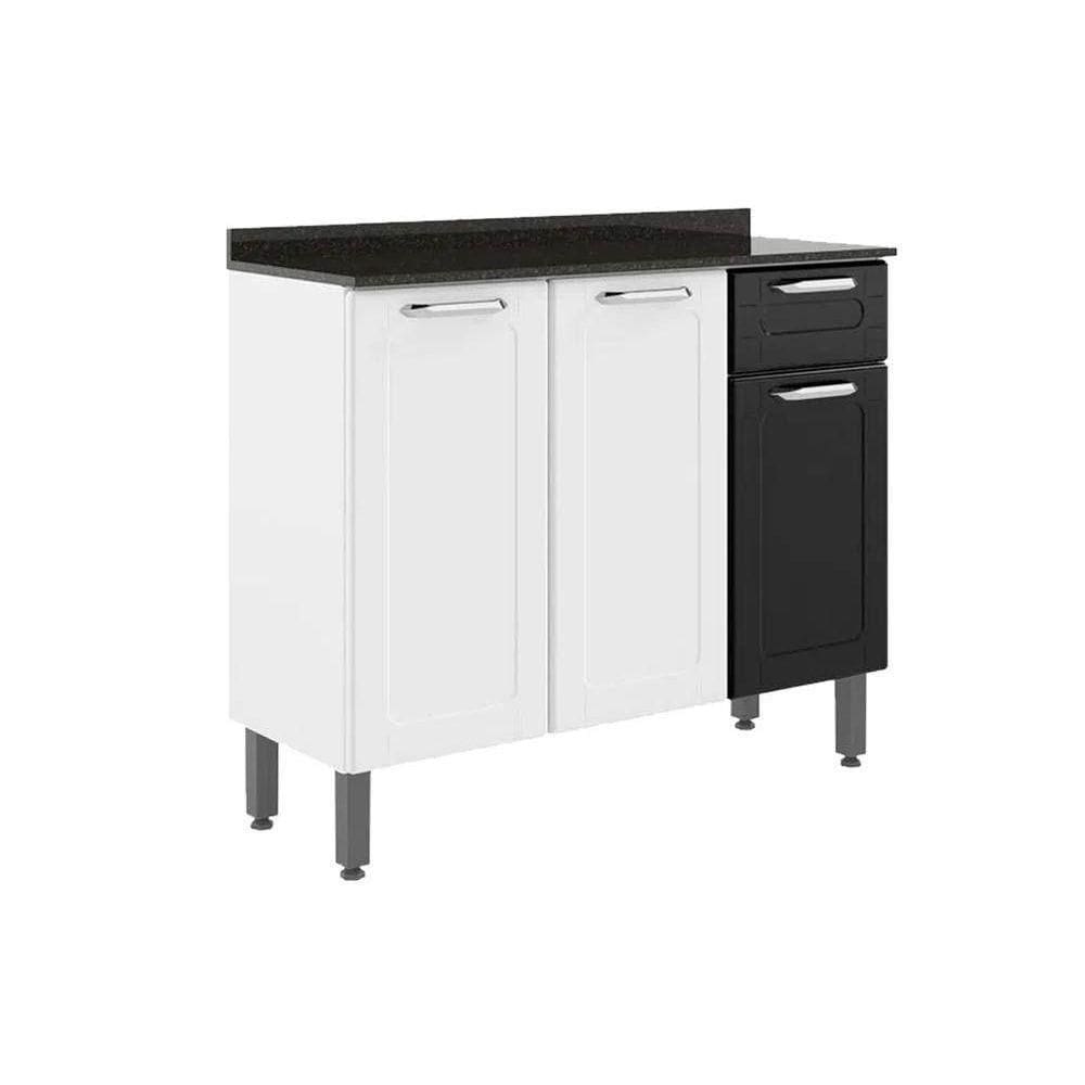 Gabinete P- Pia Cozinha Balcão C- Tampo Dona Maria 6173 C- 3 Portas E 1 Gaveta 105cm Branco-preto - Bertolini