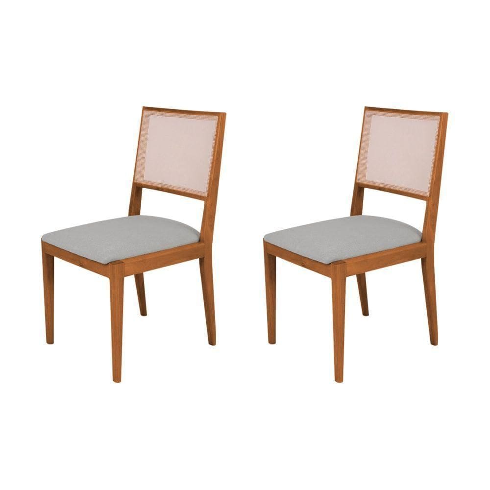Conjunto Com 2 Cadeiras De Jantar Suellen Em Madeira E Mdf Cerejeira Linho Cinza Prata
