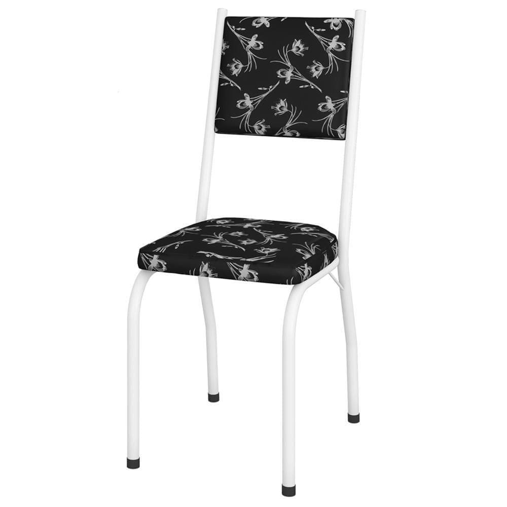 Cadeira Tubular Europa 258 Branco Assento Preto Flor Artef Preto Flor