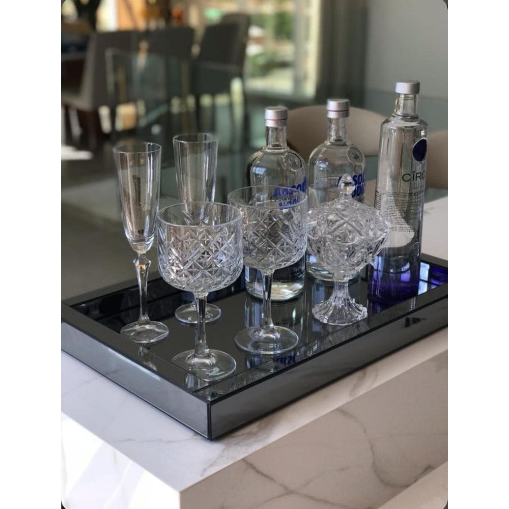 Bandeja Retangular Espelhada Fumê Decoração 50X30