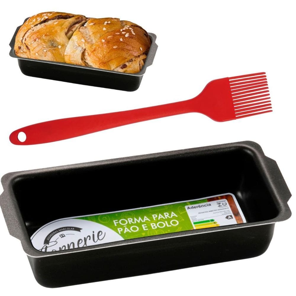 Forma Assadeira De Pão Retangular Antiaderente 1,3L + Pincel