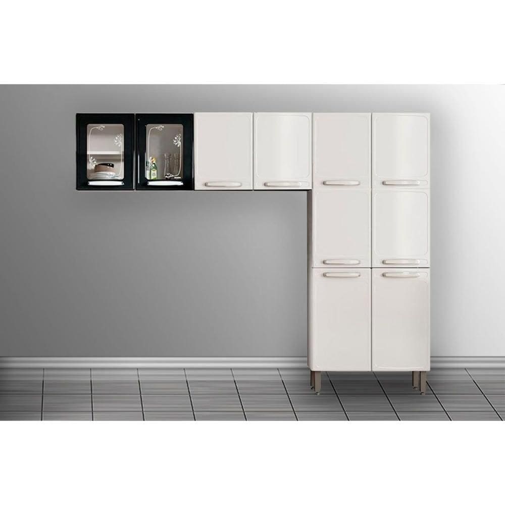 Cozinha Modulada Bertolini Evidence 3 Peças (2aéreos+1paneleiro) Cpt57 Branco-preto-bertolini