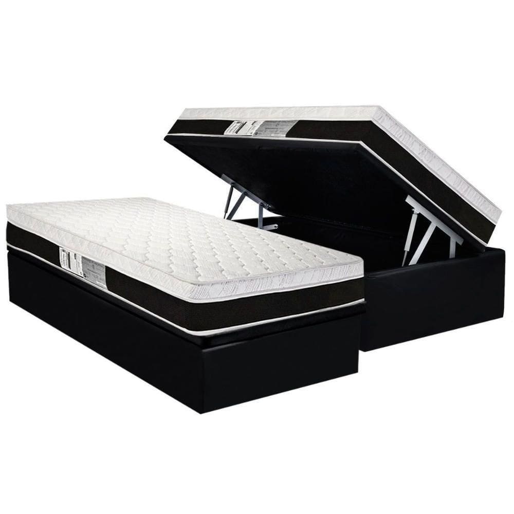 Cama Box Baú Solteiro: Colchão Molas Ensacadas Luckspuma Roma + Base Crc Suede Black (88x188)
