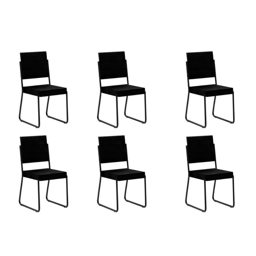 Cadeira De Cozinha 1736 Kit 6 Uni Preto- Courano Preto - Carraro