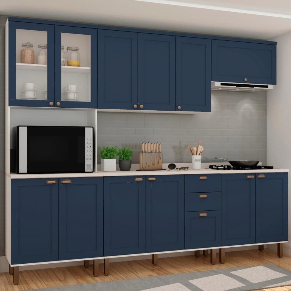 Armário De Cozinha Genialflex Iluminata 5 Peças Branco Azul