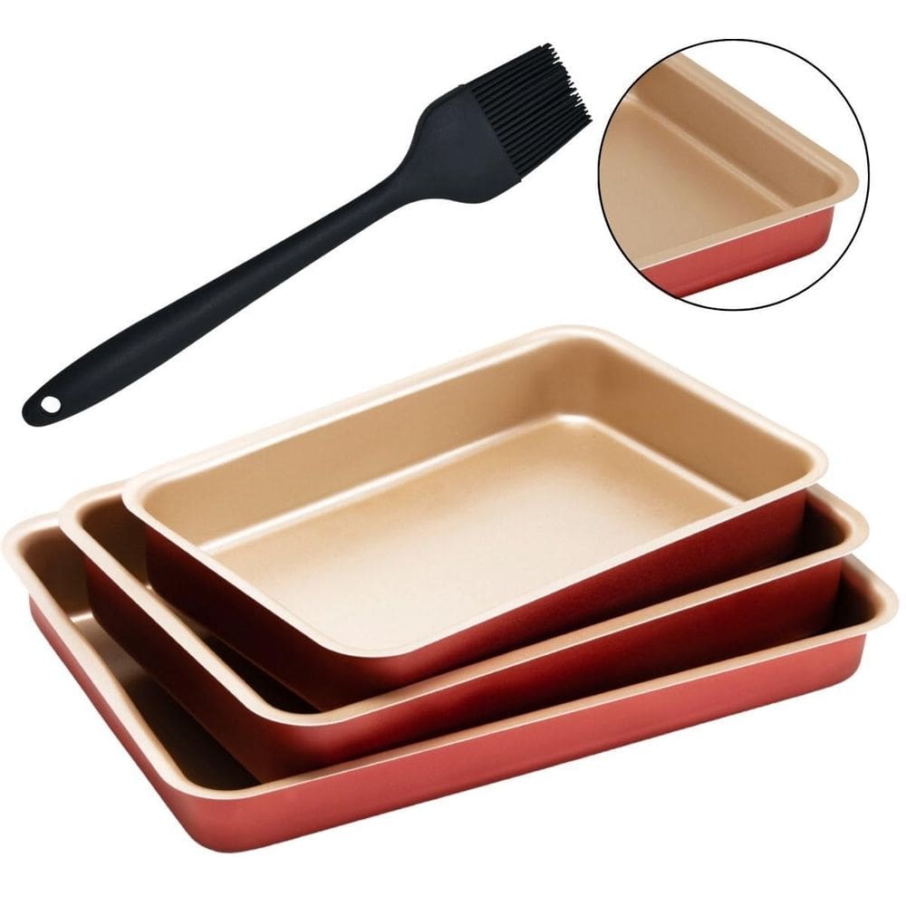 Jogo Assadeiras Retangular 03 Peças Antiaderentes + Pincel