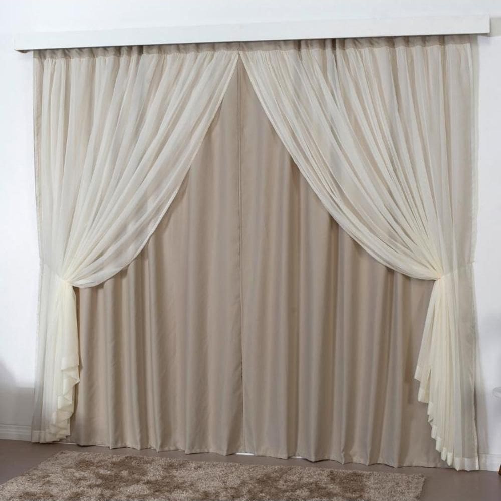 Cortina Sala Quarto Blackout Voal Trilho Comum 4M Avelã