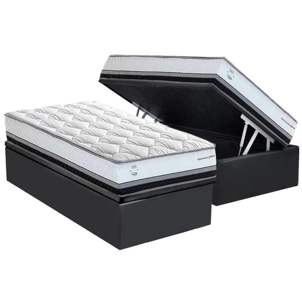 Cama Box Baú Solteiro: Colchão Molas Ensacadas Herval La Playa C1634 + Base Crc Suede Gray (88x188x28)