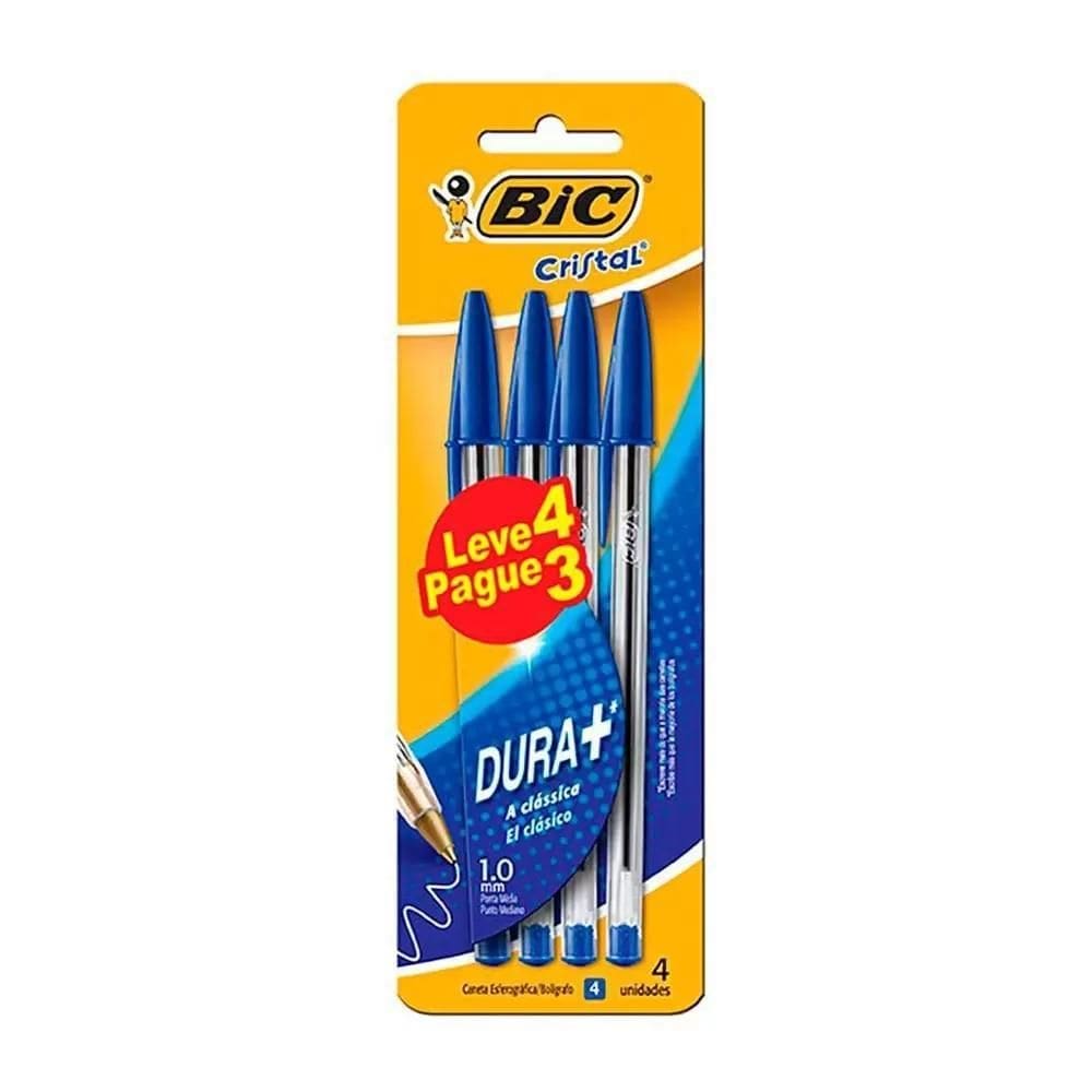 Caneta Bic Azul Esferográfica Clássica Cartela C/4 Canetas