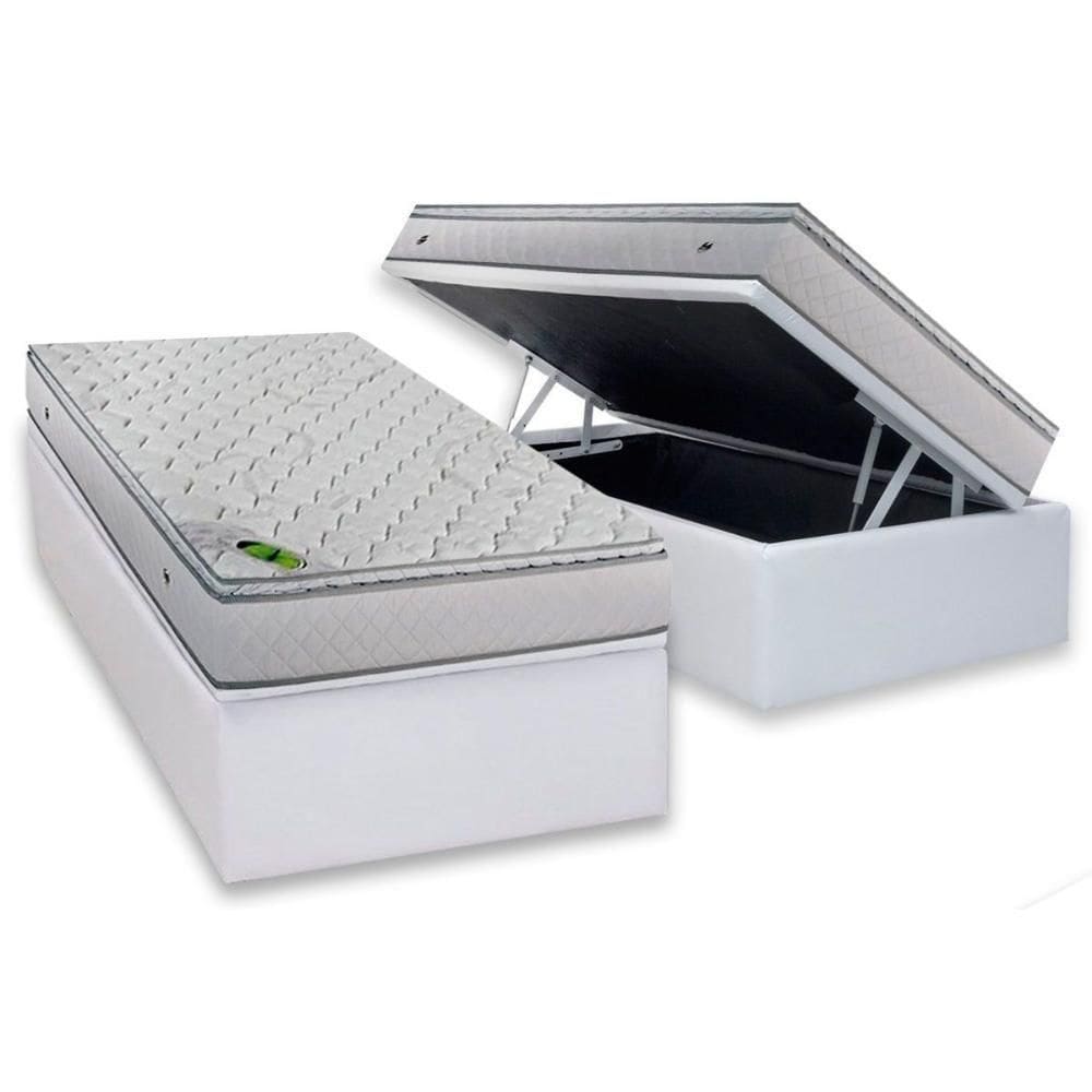 Cama Box Baú Solteiro: Colchão Molas Ensacadas Luckspuma Luck + Base Crc Courano White (88x188)