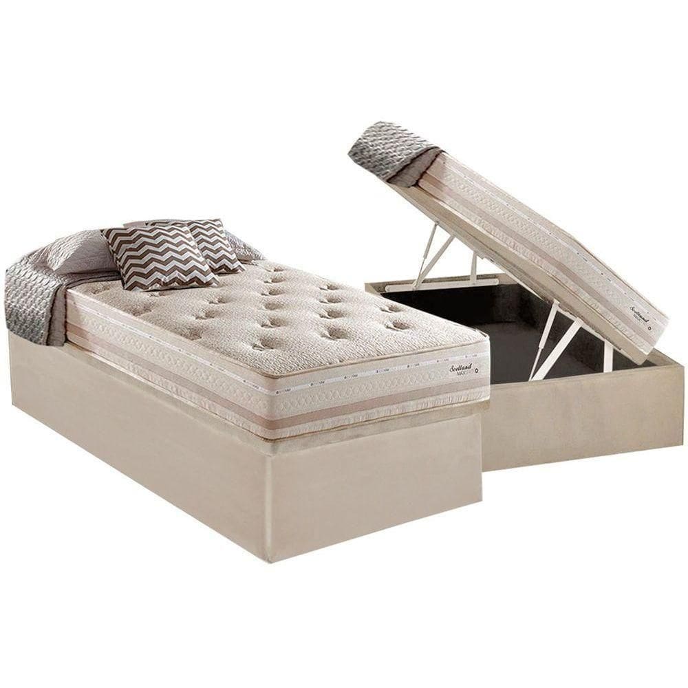 Cama Box Baú Solteiro: Colchão Molas Ensacadas Herval Maxspring Scotland + Base Crc Suede Clean (88x188)