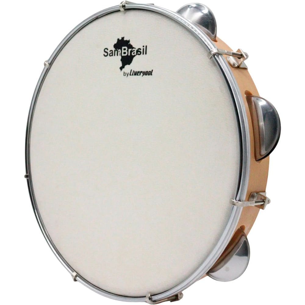 Pandeiro 10`` Premium Pele Branca Sambrasil Liverpool Amarelo
