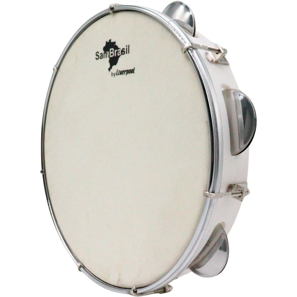 Pandeiro 10`` Premium Pele Branca Sambrasil Liverpool Branco
