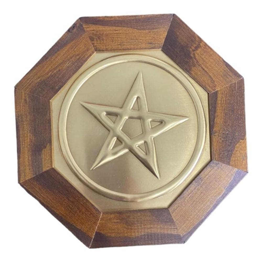 Quadro Pentagrama Madeira Imbuia Oitavado E Metal 18 Cm