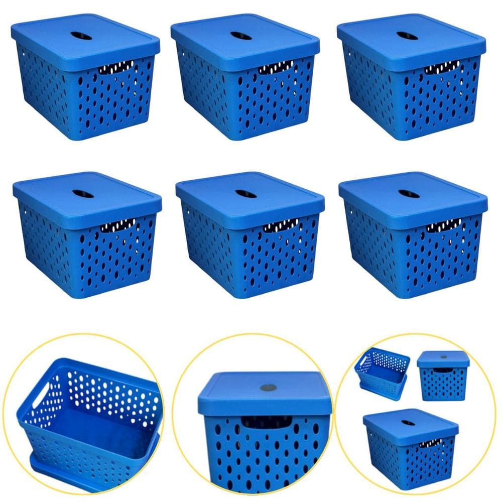 Kit 6 Caixa Cesto Organizador Multiuso Empilhável 17 L Azul