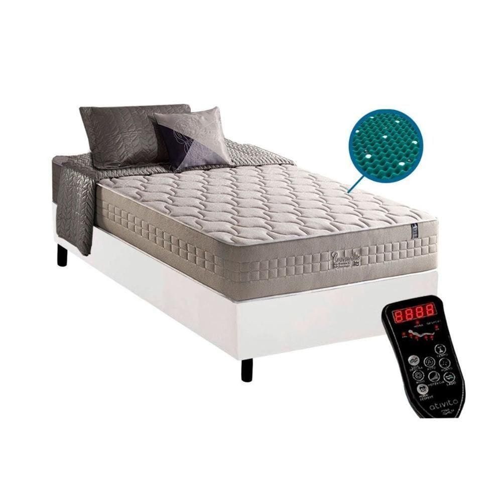 Cama Box Solteiro: Colchão Molas Ensacadas D Angelis Commodite + Base Crc Courano White (96x203)