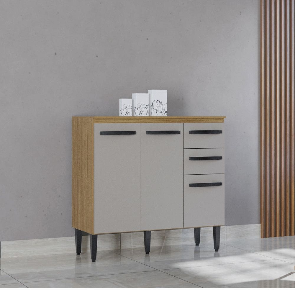 Balcao de Cozinha com Tampo 3 Portas 90cm Isadora Poquema