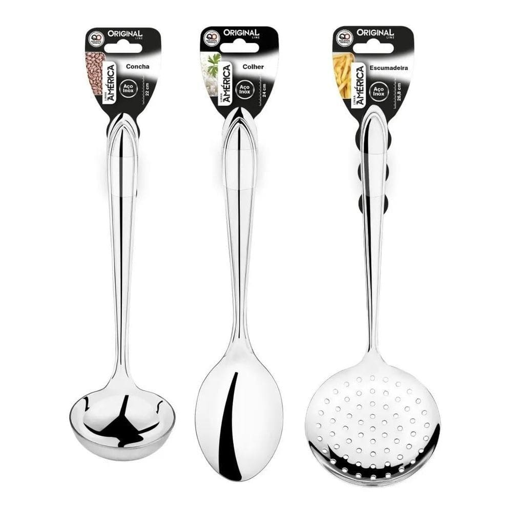 2X Kit Concha Escumadeira Colher De Arroz Inox Para Cozinha