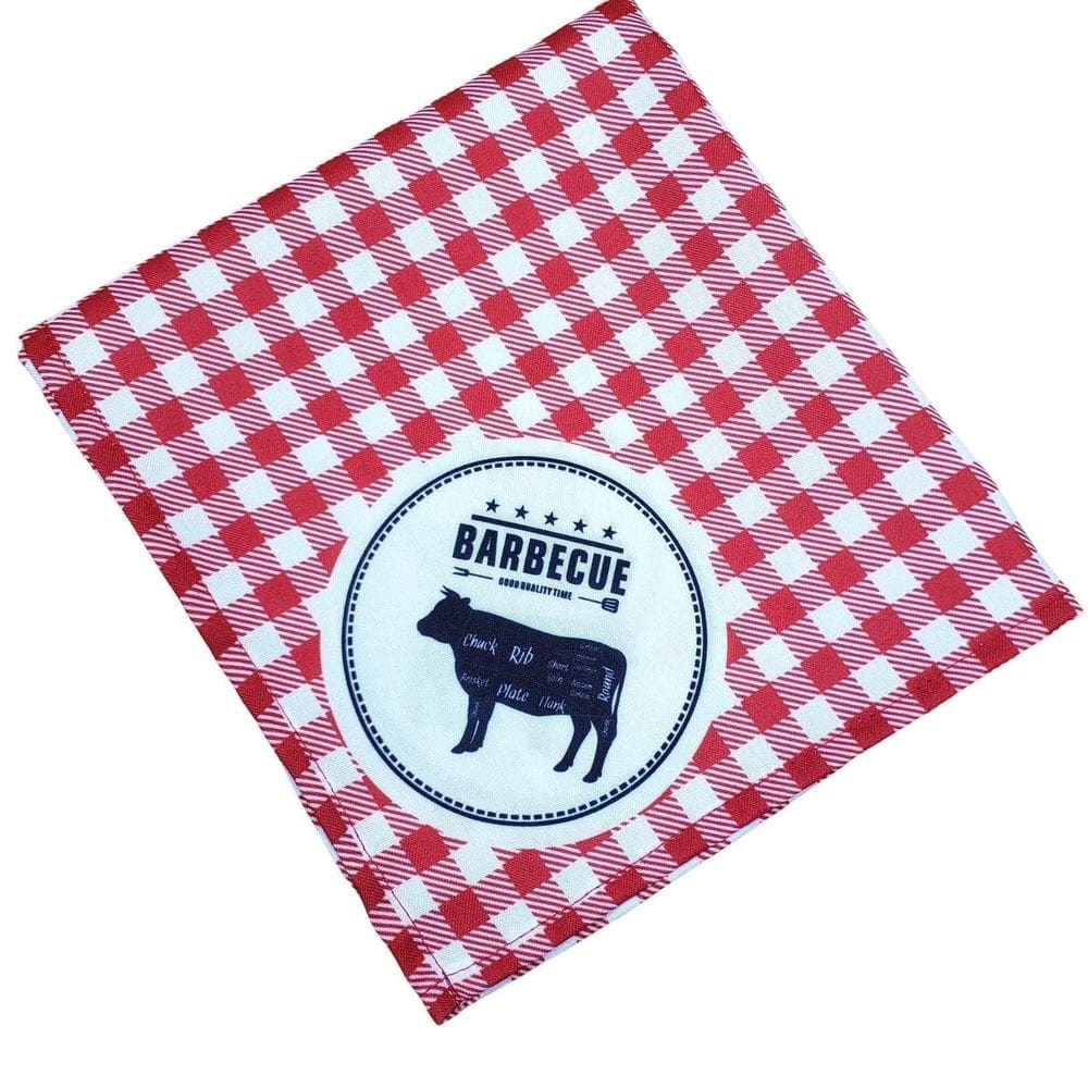 Kit 4 Guardanapos Tecido Churrasco Xadrez Vermelho 40Cmx40Cm