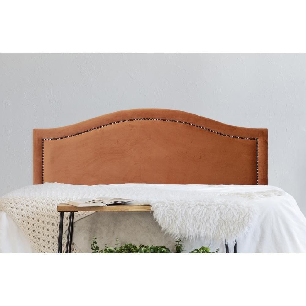 Cabeceira Casal Curva Luxo 140x60 Veludo Terracota - Tachas Fumê