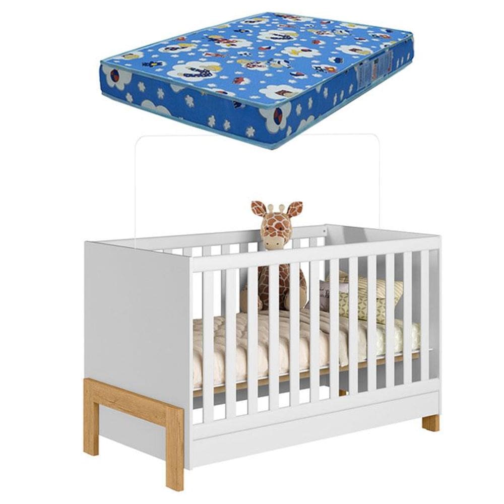 Berço Americano Mini Cama Fantasia 4300 Branco Acetinado com Colchão Ortobom  -  Qmovi