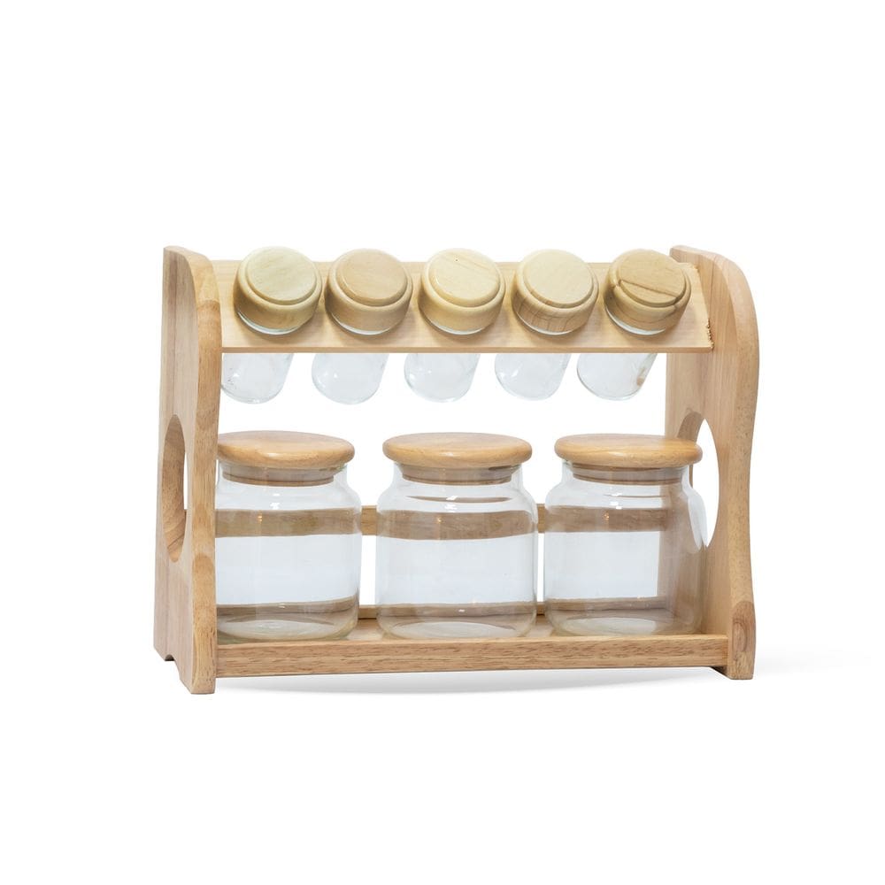 Porta Temperos Condimentos em Madeira 8 Potes ZT2008 BTC