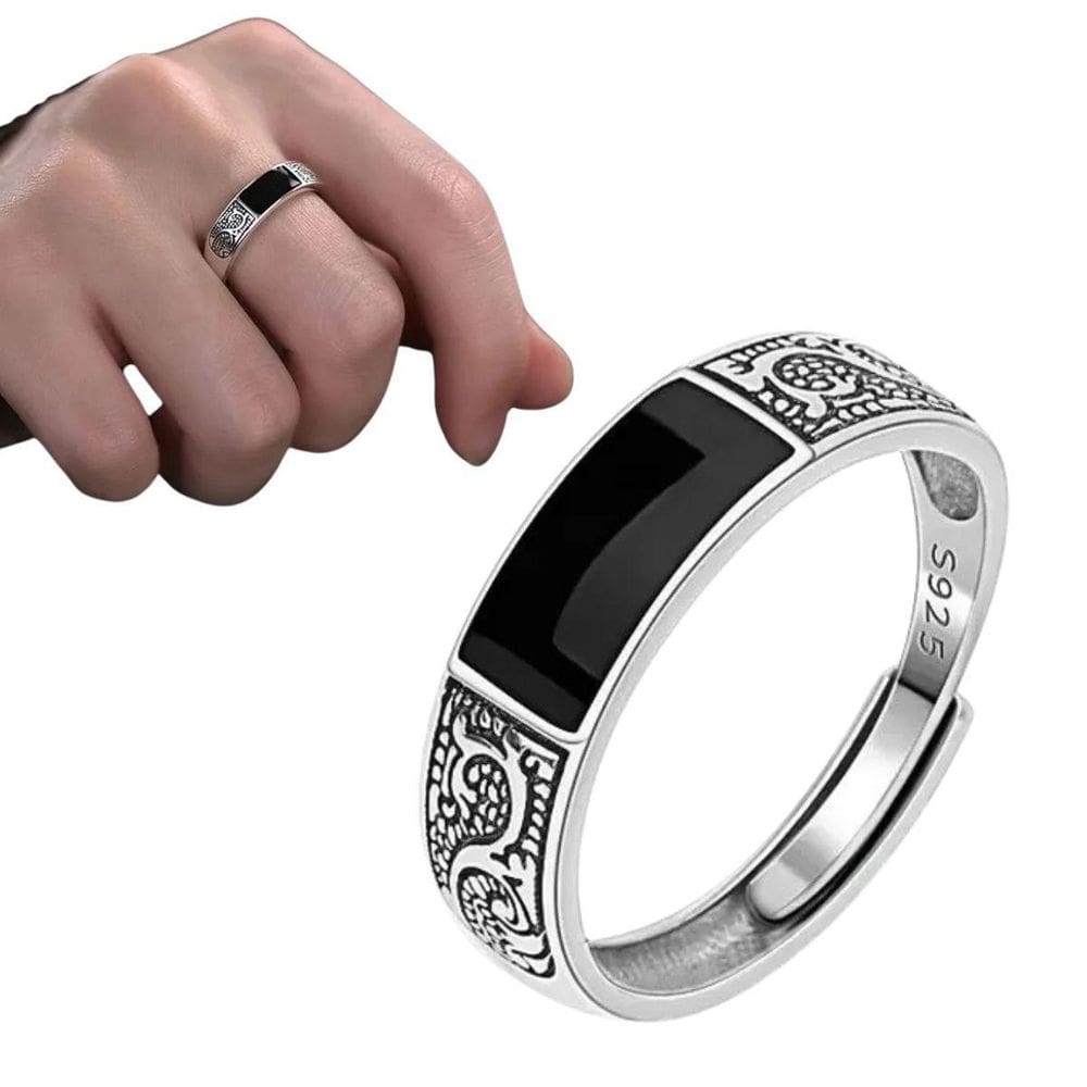 Anel Masculino Prateado Preto Discreto Regulável