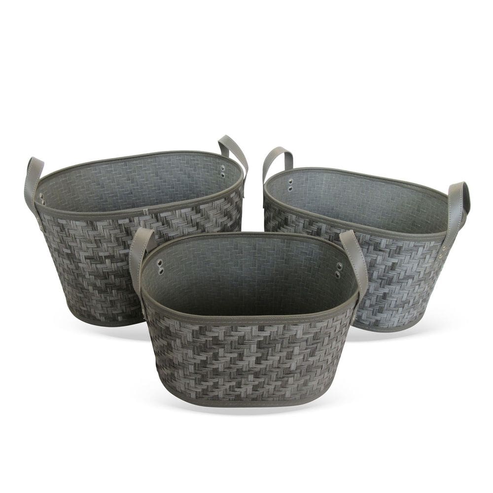 Conjunto 3 Cestos Decorativos com Alça em Fibra Sintética Cinza QJ2010 BTC