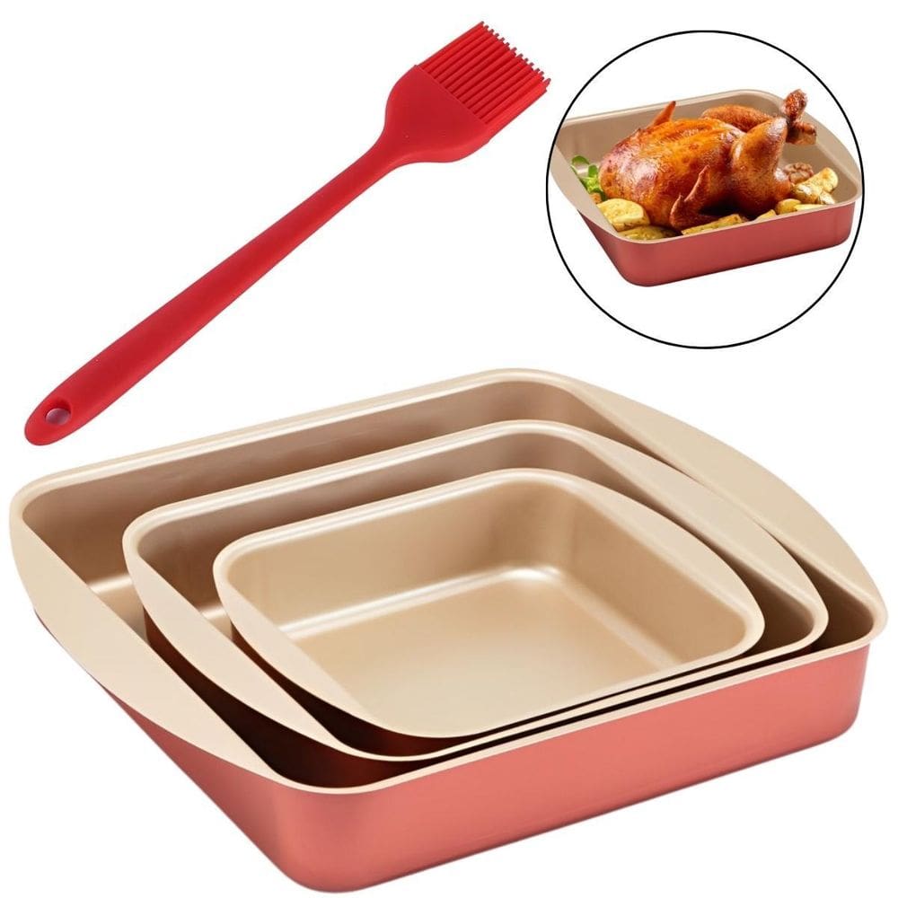 Jogo Assadeira Forma Quadrada 03 Peças Antiaderentes +Pincel