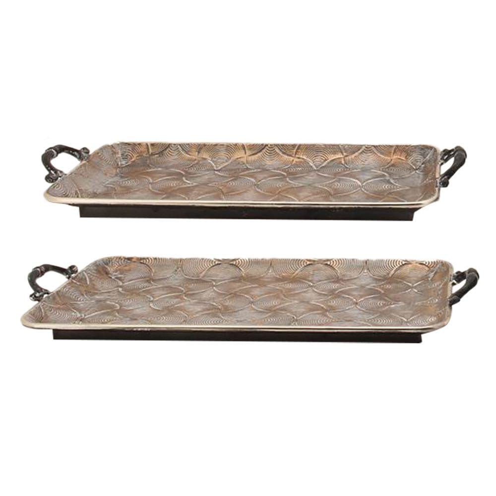 Conjunto 2 Bandejas Decorativas em Metal Cobre CR0136 BTC