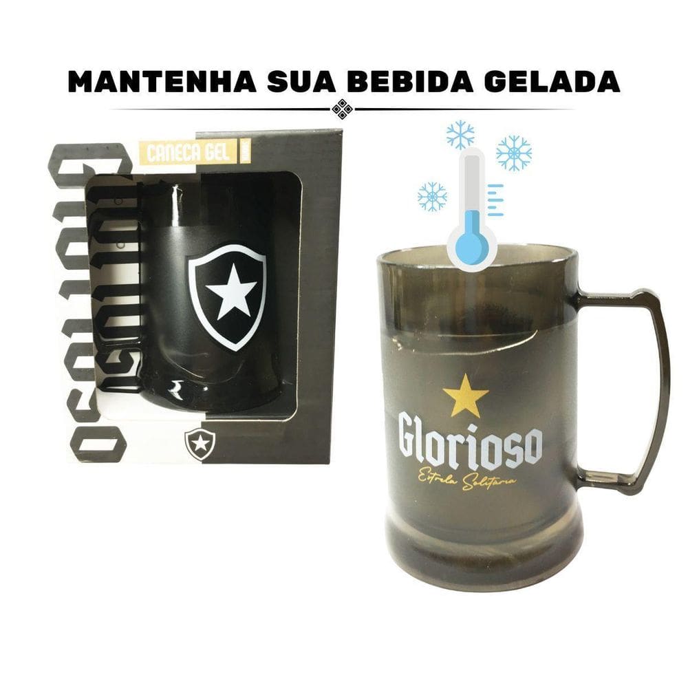 Caneca Copo Gel 300Ml Preto Isolante Térmico Chopp Cerveja