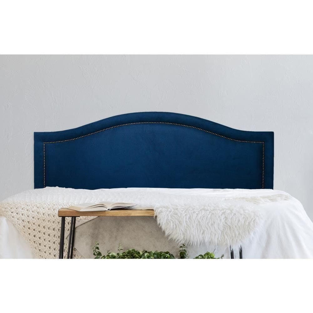 Cabeceira Queen Curva Luxo 160x60 Suede Azul - Tachas Fumê