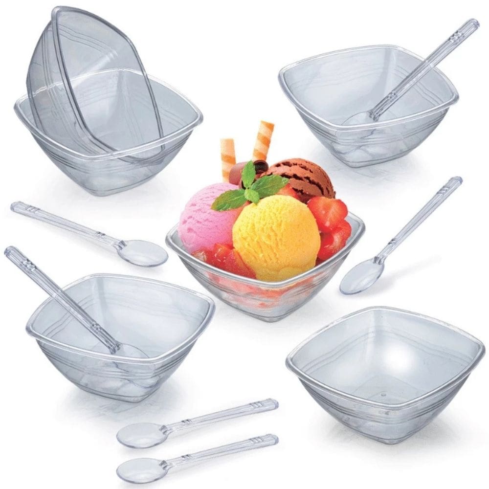 Kit Tigela Pote Sobremesa Crista c/ Talheres Acrílico 12 Peças - diversos  Resistente  Conjunto Jogo Multiuso - PANAMI