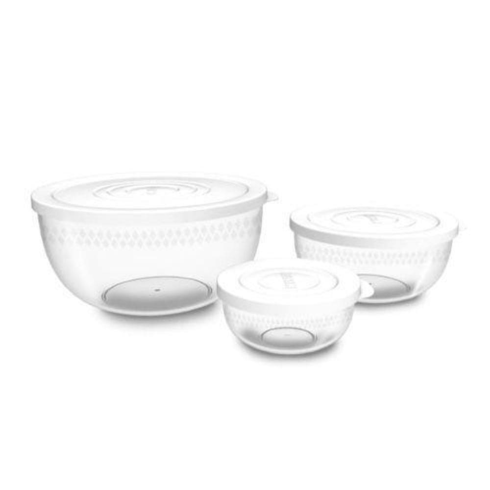 Kit 3 Potes De Vidro Com Tampa Branca