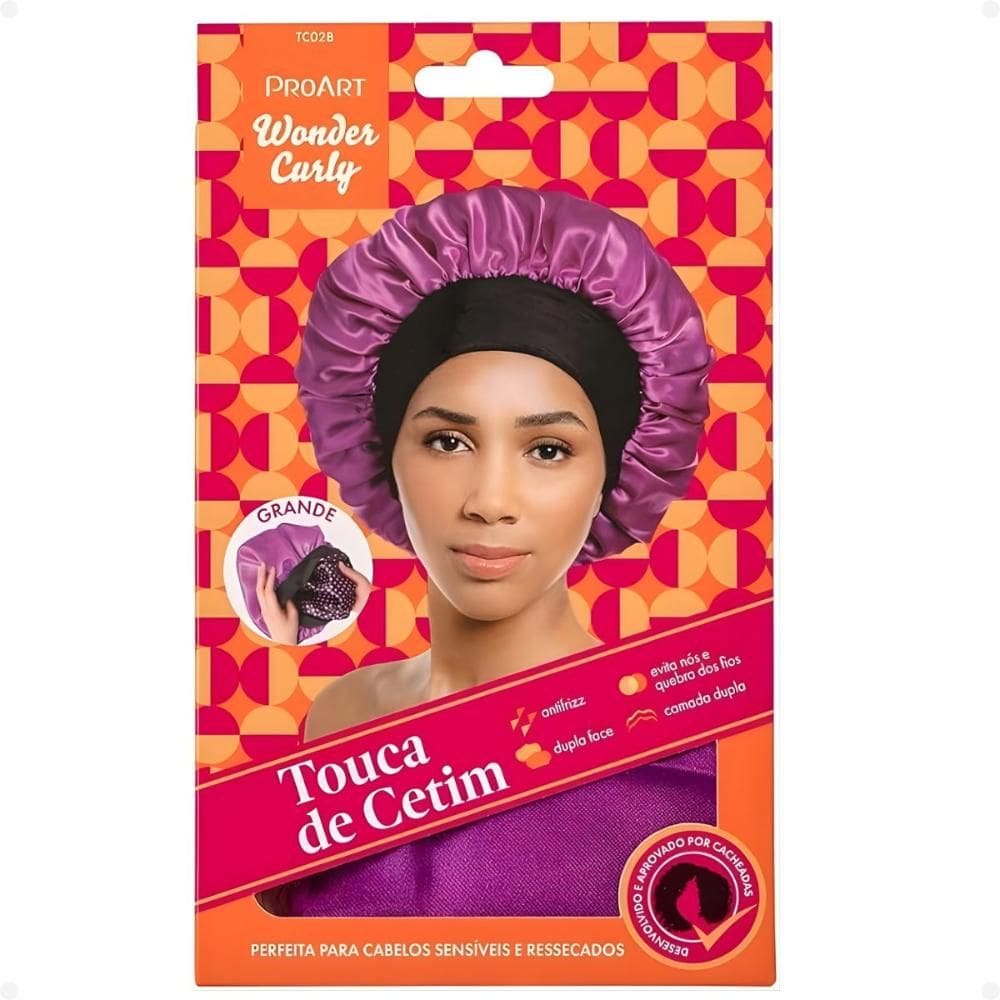 Touca De Cetim Proart Wonder Curly Grande Roxa e Preta Tc02b