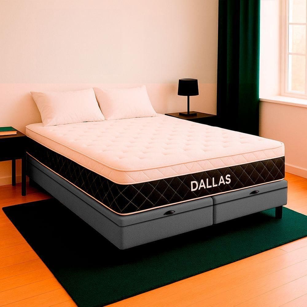 Cama Box King Cinza E Colchão Dallas Molas Vstore 193x203x20