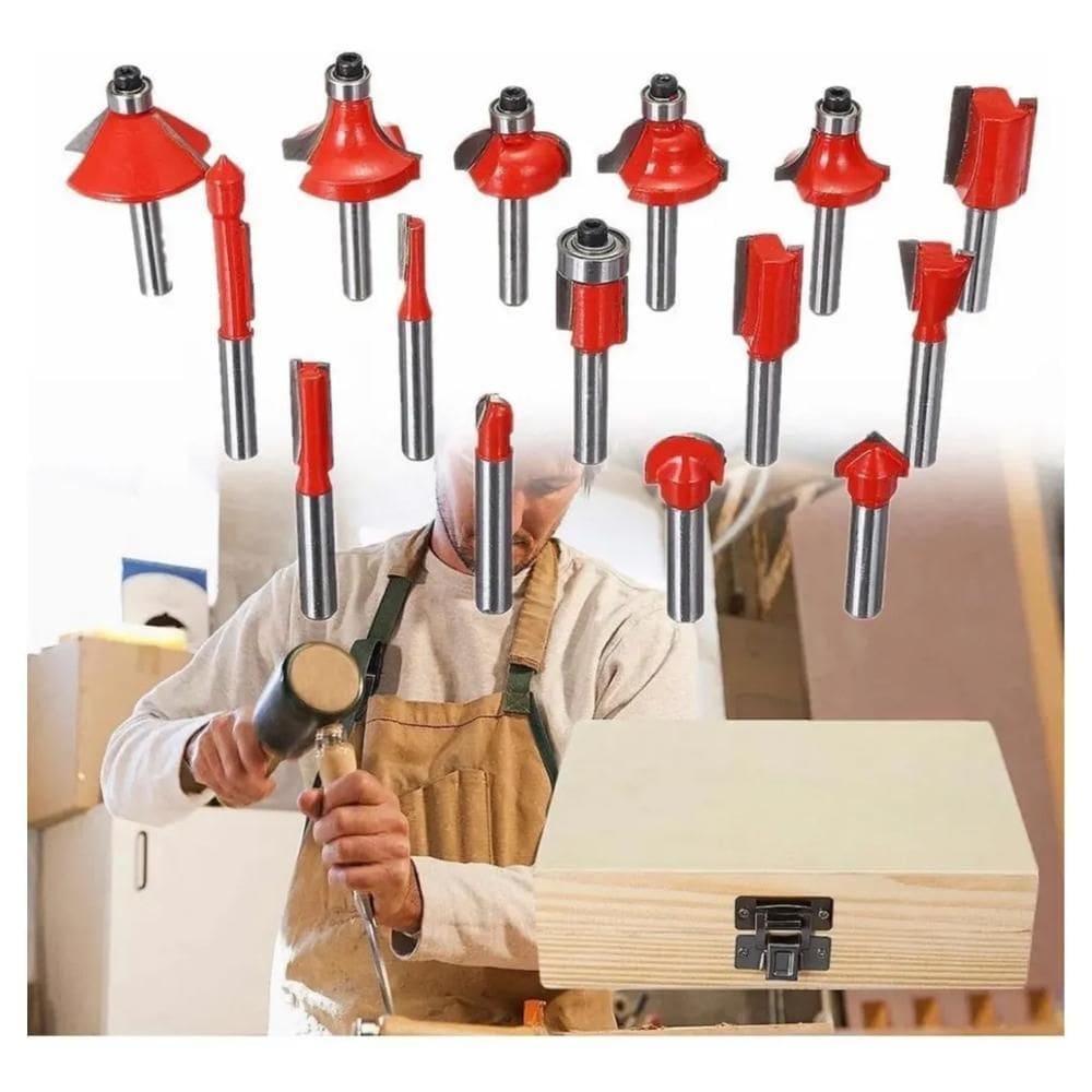 Jogo 15 Fresas 8Mm Para Tupia + Estojo Madeira