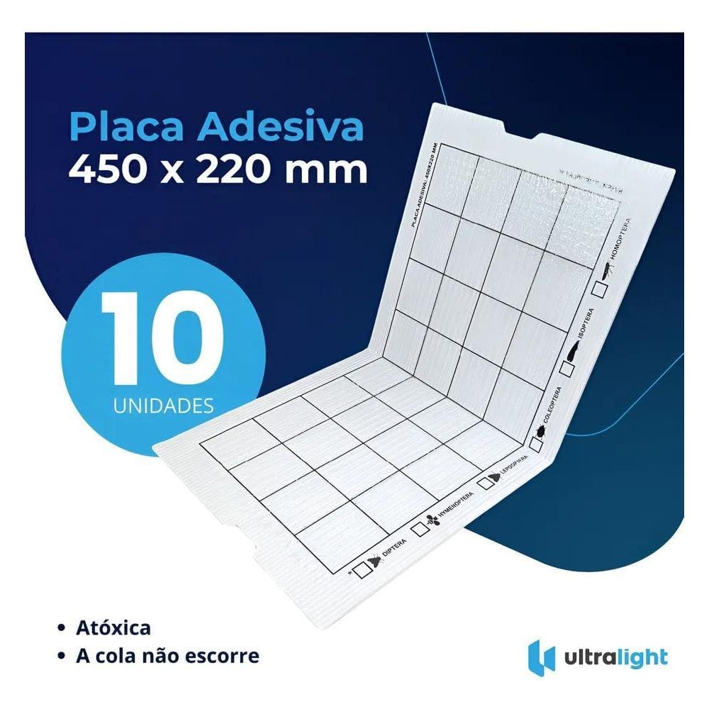 10X 10 Pçs - Placa Adesiva Refil 450X220 Mm Mata Mosca Mosq