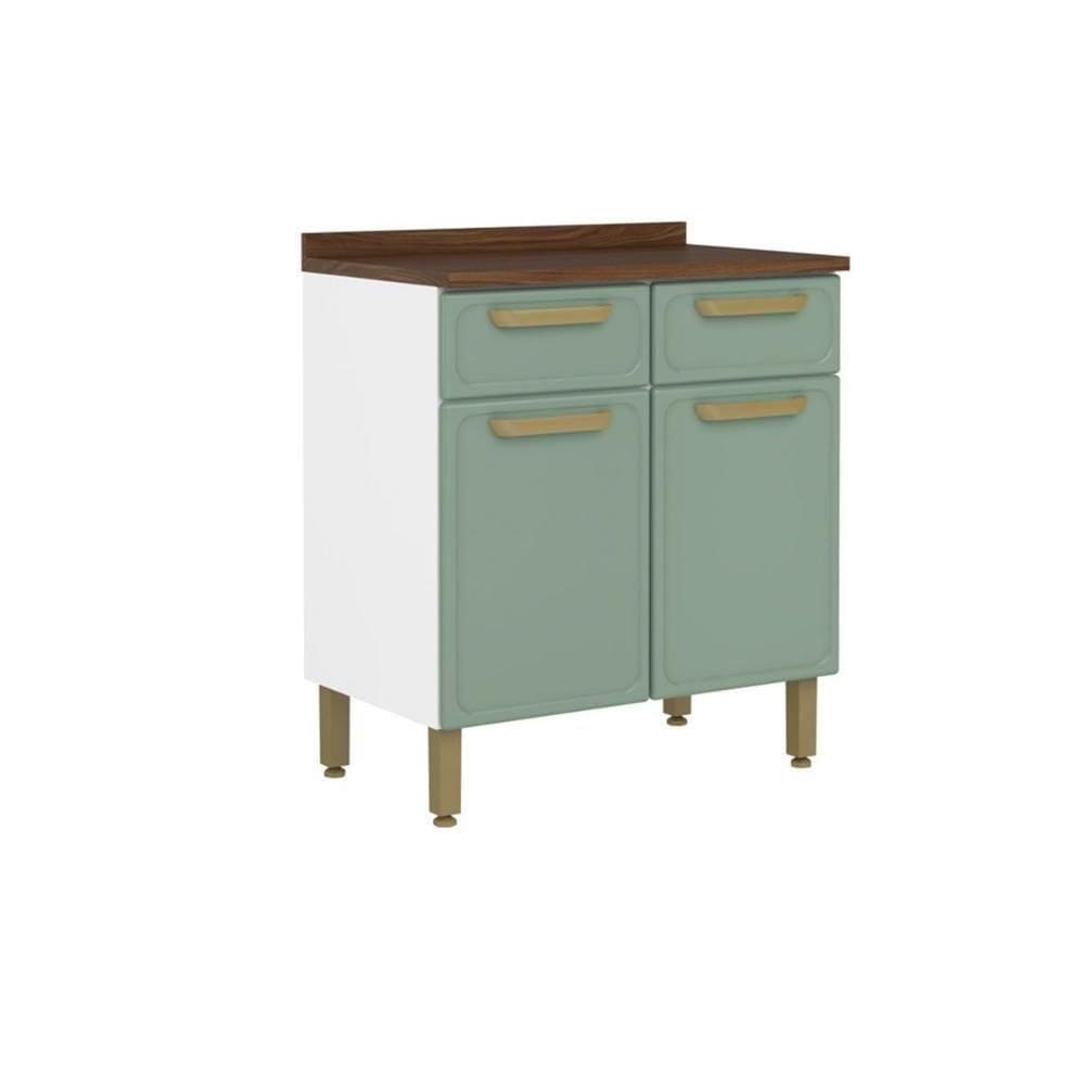 Balcão De Cozinha Modulado C- Tampo Bella C- 2 Portas E 2 Gavetas 80cm Verde - Bertolini