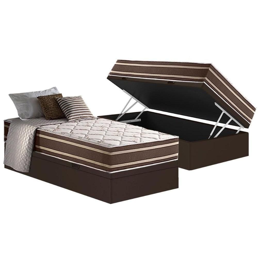 Cama Box Baú Solteiro: Colchão Molas Ensacadas D Angelis Superlastic Duo Sono + Base Crc Courano Brown (88x188)