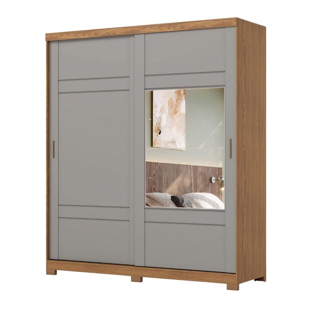 Guarda Roupas Casal 2 Portas De Correr Com Espelho 3 Gavetas Dalia Madeirado/grafite